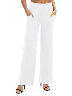 High Waist Wide Leg Palazzo Lounge Pants with Pockets Stretchy Casual